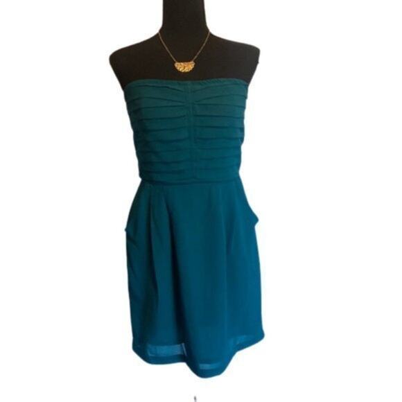 Bar lll Turquoise Ruched Top Strapless Mini Dress - Medium - Picture 1 of 10